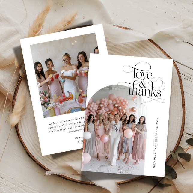 Script Love & Thanks Bridal Shower Arch photo Thank You Card (Creator Uploaded)