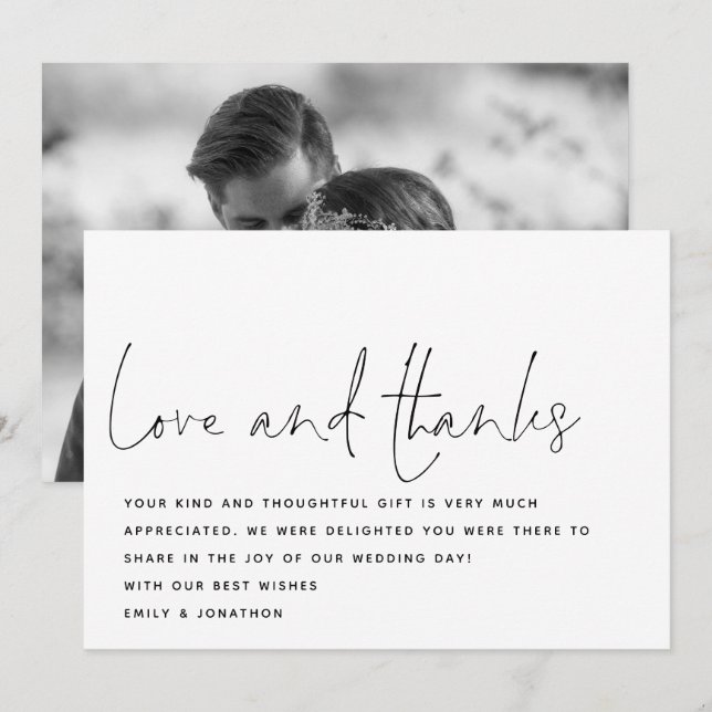 Script Love Thanks Photo Wedding Thank You Card (Front/Back)