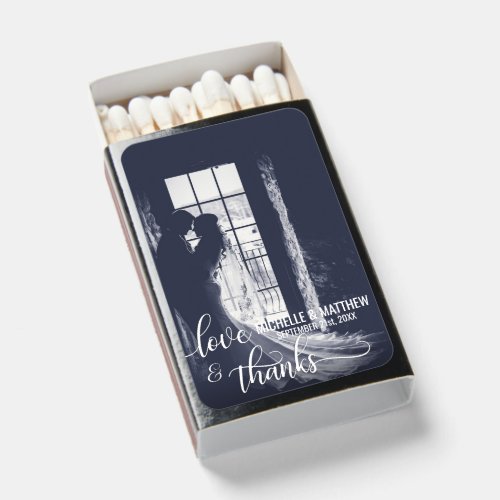 Script LOVE  THANKS wedding note card  PHOTO Matchboxes