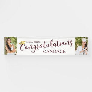 Script Maroon CONGRATULATIONS Photo Graduation Banner
