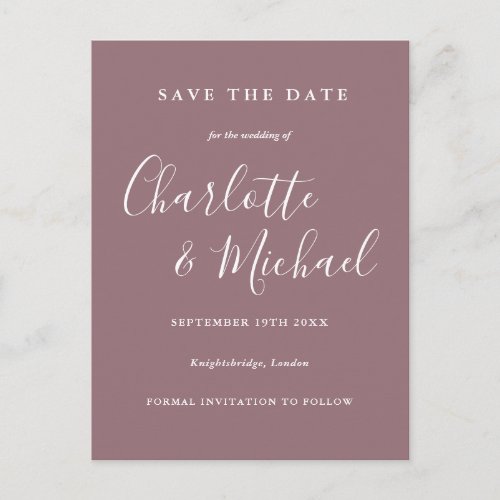 Script Mauve Wedding Save the Date Card