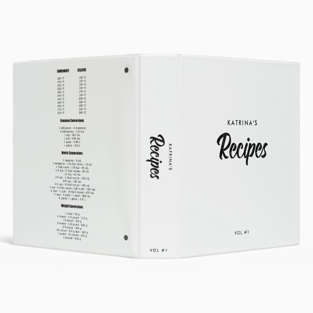Script Measurement Conversion Chart Recipe White 3 Ring Binder (Background)