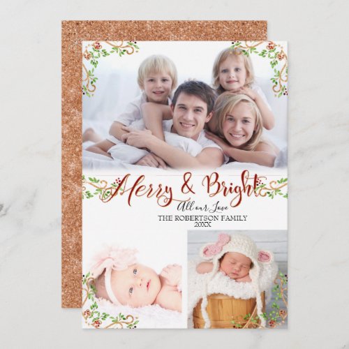 Script Merry Bright Berry Foliage Rose Gold Photo