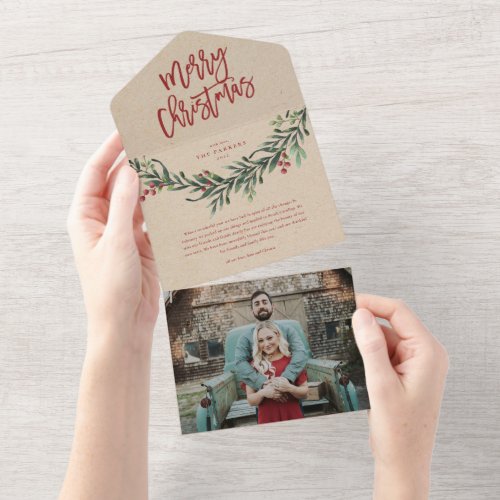 Script merry christmas branch photo holiday all in all in one invitation