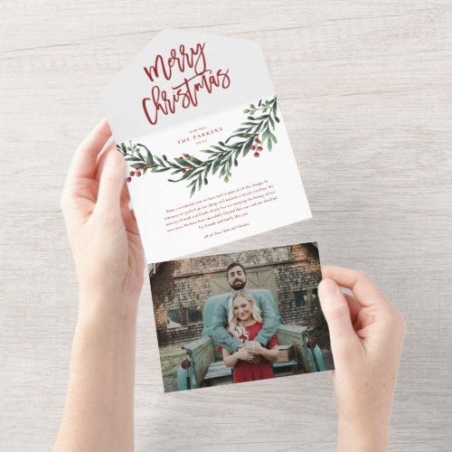 Script merry christmas branch photo holiday all in one invitation