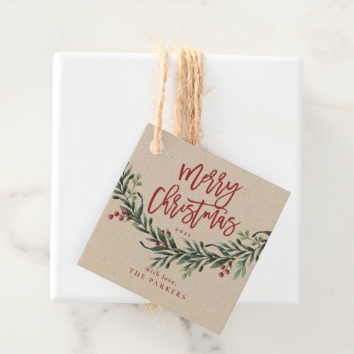 Script merry christmas branch with berries gift fa favor tags