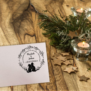 Script Merry Christmas Cat Return Address Rubber Stamp