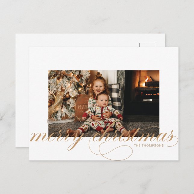 Script Merry Christmas Elegant  Photo Postcard (Front/Back)