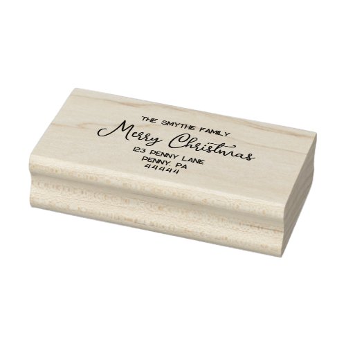 Script Merry Christmas Family Name Rubber Stamp