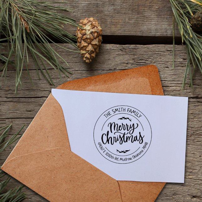 Script Merry Christmas, Family Return Address Rubber Stamp (Creator Uploaded)