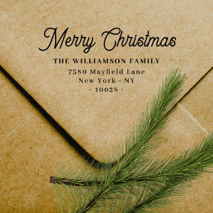 Script Merry Christmas From Family Return Address Rubber Stamp