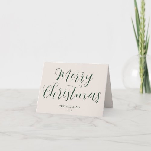 Script Merry Christmas Green  Holiday Card