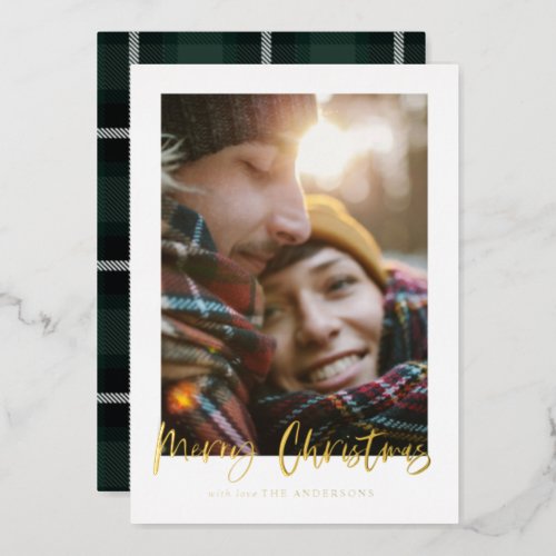  script merry christmas green tartan photo holiday