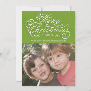 Script Merry Christmas Holiday Photo Card Green