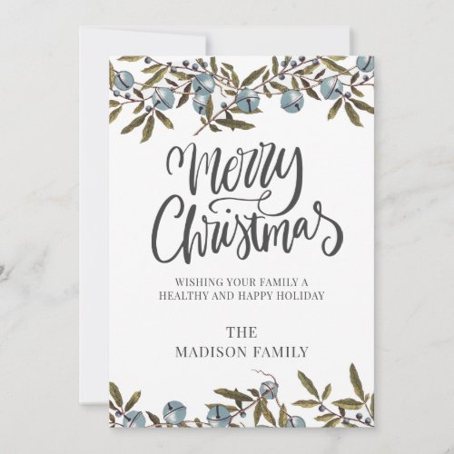 Script Merry Christmas Illustrated Bells Holiday Card