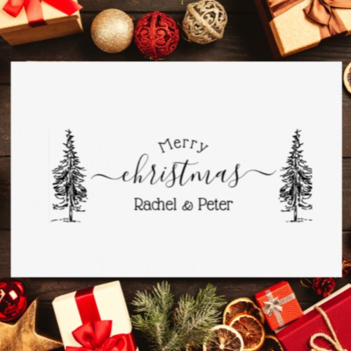 Script Merry Christmas Pine_tree Custom Names Rubber Stamp