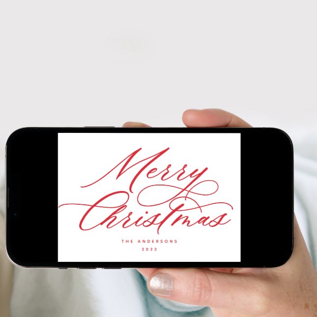 Script Merry Christmas Red Holiday Card (Front Digital)