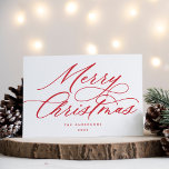 Script Merry Christmas Red Holiday Card<br><div class="desc">This stylish and modern Christmas card features elegant modern calligraphy script in red. Add your own pre-printed text to the inside or simply delete the sample text to keep it blank for your own handwritten note.</div>