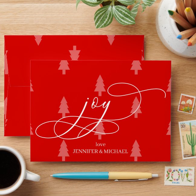 Script Merry Christmas Red Holiday Envelope
