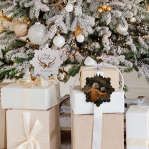 script merry Christmas rustic stag 1 photo Ornament Card