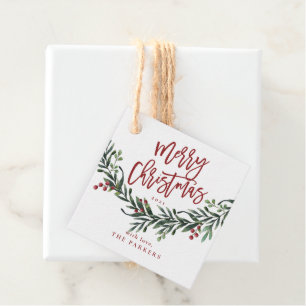 Script merry christmas watercolor favor tags