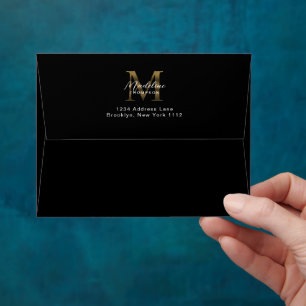 Script Metallic Black Gold Monogram Address Envelope