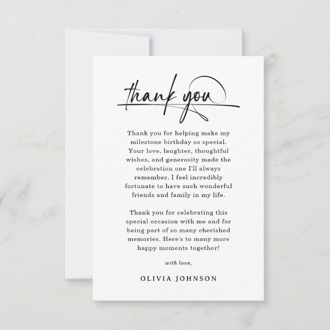 Script Minimalist Birthday  Thank You Card (Front)
