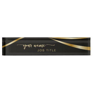 Script Minimalist Black and Gold  Desk Name Plate