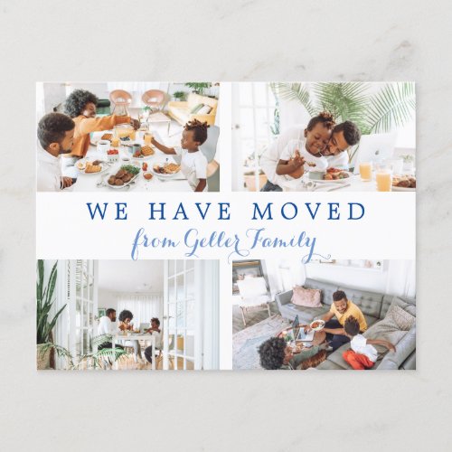 Script Minimalist Four Photo We Have Moved Moving Announcement Postcard