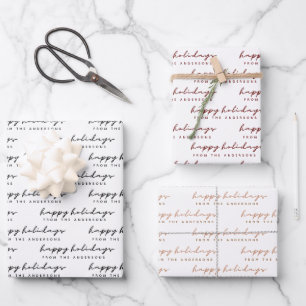 Script Minimalist Happy Holidays from Your Name Wrapping Paper Sheets