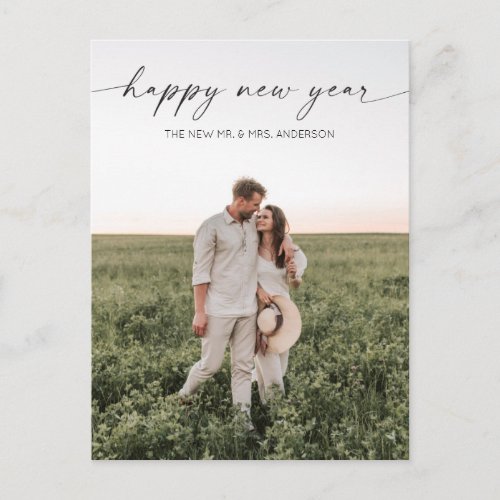 Script Minimalist Happy New Year Holiday Photo Postcard