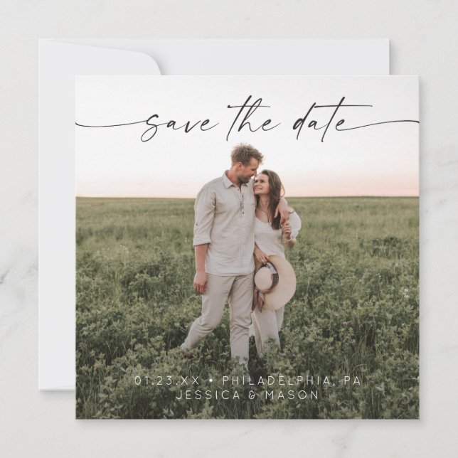 Script Minimalist Save The Date Photo Card (Front)