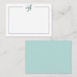 Script Minimalist Teal Blue Name Monogram Note Card