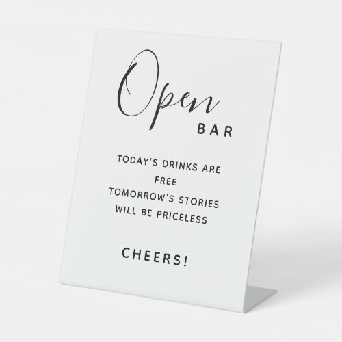 Script Minimalist Wedding Open Bar Pedestal Sign