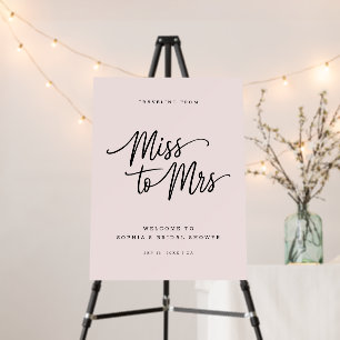 Script Miss To Mrs Minimal Bridal Shower Pink Sign