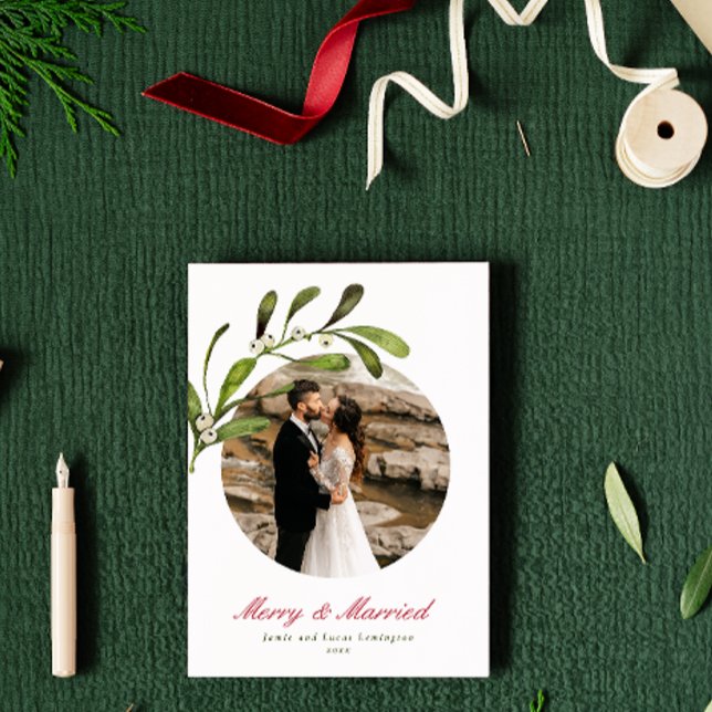 Script & Mistletoe Merry & Married Photo Holiday Card (Creator Uploaded)
