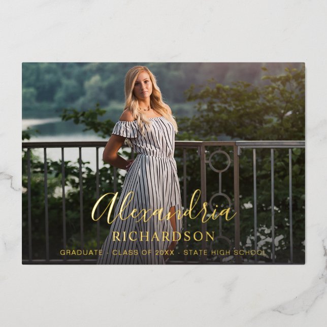 Script Mod Name Photo - LGR Name Graduation  Foil Invitation (Front)