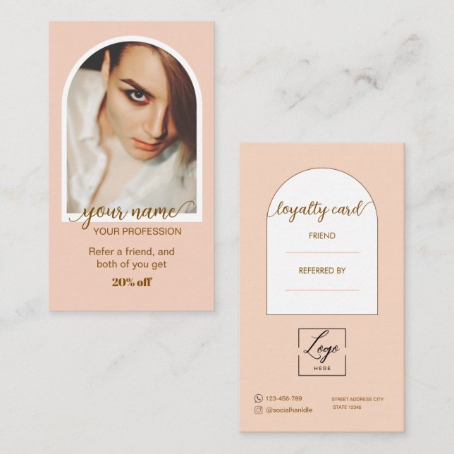 Script Modern arch pink photo logo Loyalty Card (Front/Back)