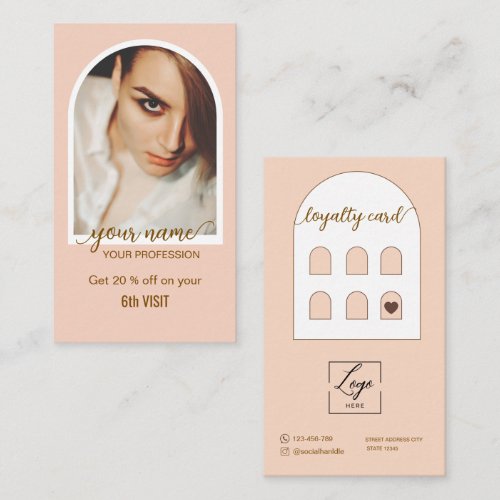 Script Modern arch pink photo logo Loyalty Card