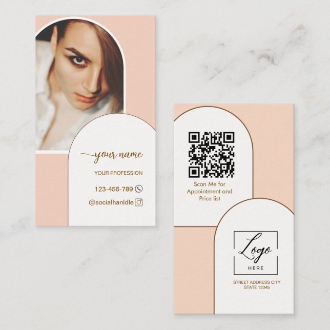 Script Modern arch pink photo qr code logo Business Card (Front/Back)