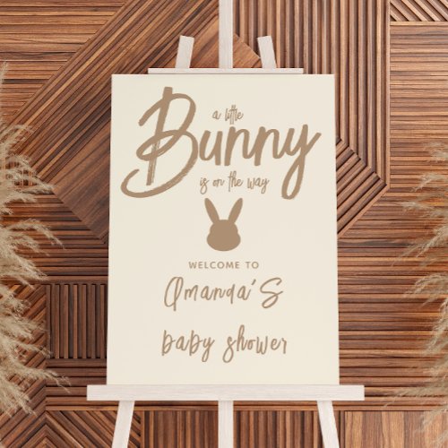 Script Modern Beige Bunny Baby Shower Welcome Sign