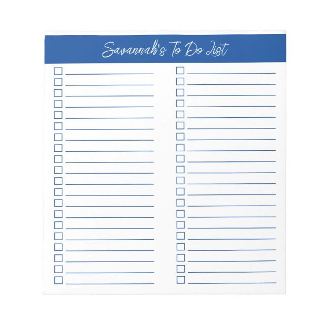 Script Modern Blue Two Column Checklist Notepad (Front)