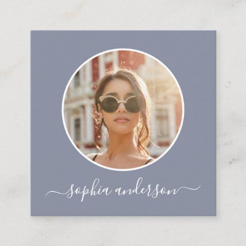 Script Modern Chic Dusty Blue Photo Social Media Calling Card