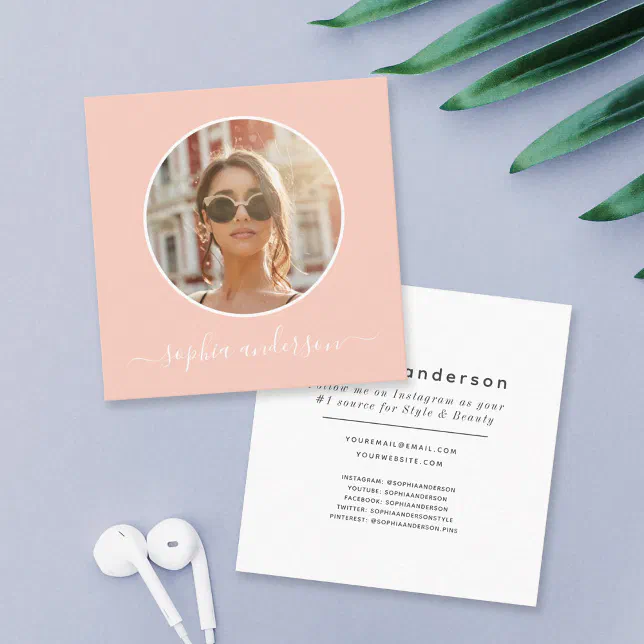 Script Modern Chic Photo Blush Pink Social Media Calling Card | Zazzle