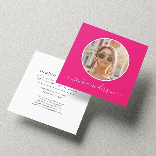 Script Modern Chic Photo Hot Pink Social Media Calling Card