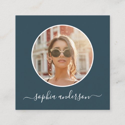 Script Modern Chic Photo Vintage Blue Social Media Calling Card