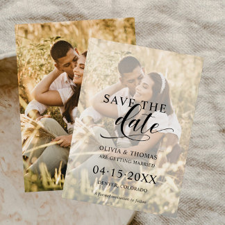 Script Modern Couple Photo Overlay Boho Wedding Save The Date