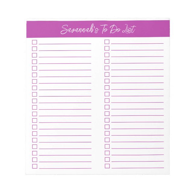 Script Modern Dark Pink Two Column Checklist Notepad (Front)