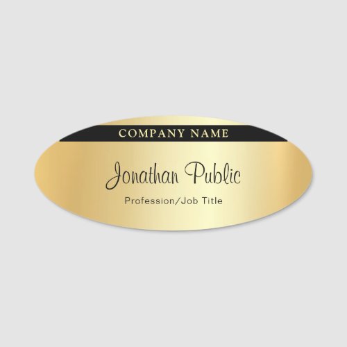 Script Modern Elegant Glamour Gold Template Oval Name Tag