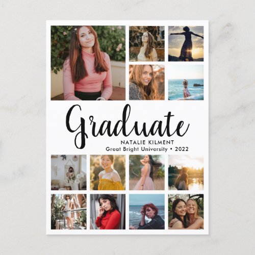 Script Modern Graduate 13 Photo Collage Graduation Announcement Postcard